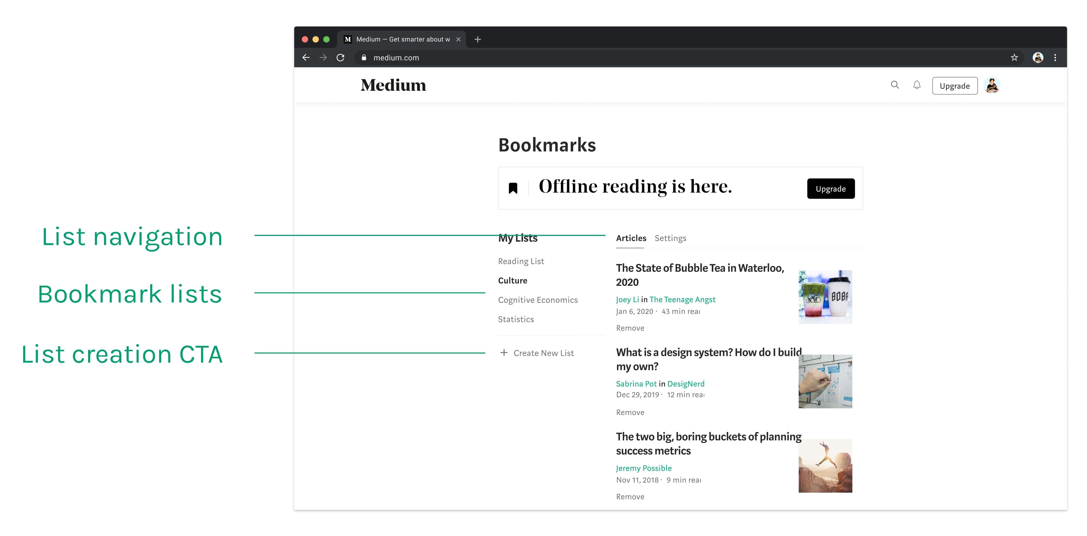 Redesigned bookmarks page
